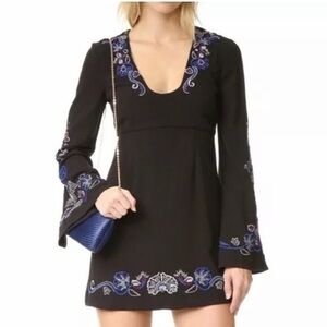 Free people black embroidered holiday bell sleeve folk mini dress 6